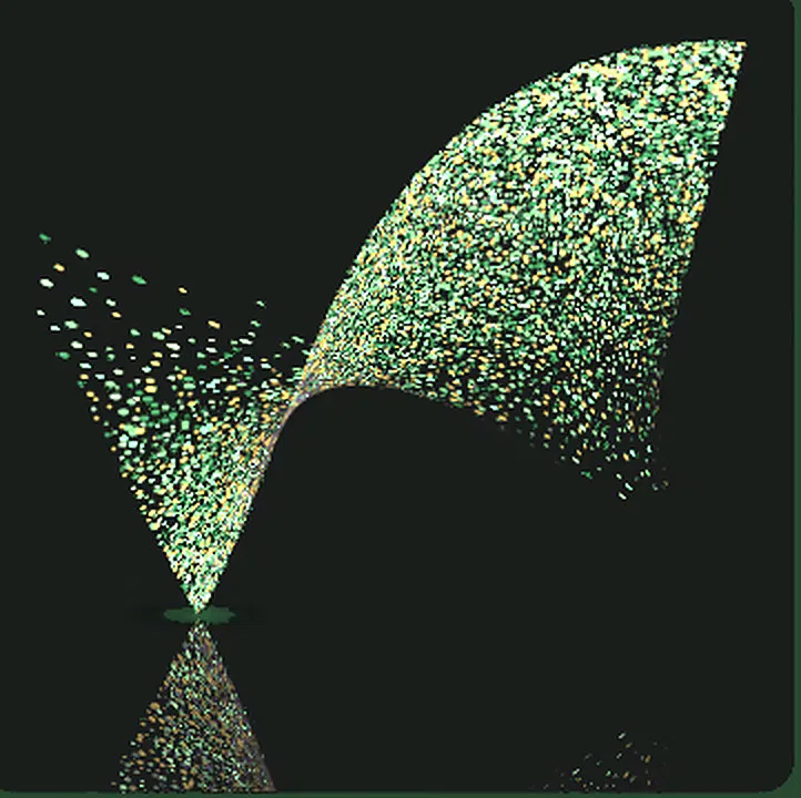 Une vague de confettis verts et jaunes sur fond sombre
