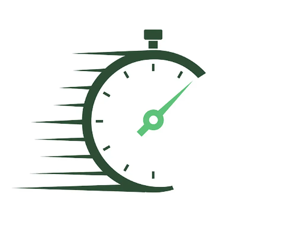 Un chronomètre stylisé vert foncé, traits de vitesse et aiguille vert Lecy